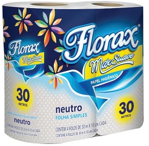 FARDO PAPEL HIG BCO FLORAX BRANCO 30 MTS 16X4 C/64 RLS
