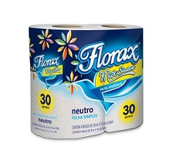 PACOTE PAPEL HIG BCO FLORAX BRANCO 30 MTS PCT C/4 RLS