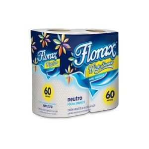 PACOTE PAPEL HIG BCO FLORAX BRANCO 60 MTS PCT C/4 RLS