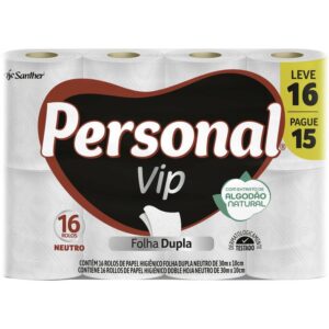 PACOTE PAPEL HIG BCO FOLHA DUPLA PERSONAL VIP 30 MTS PCT C/16 ROLOS