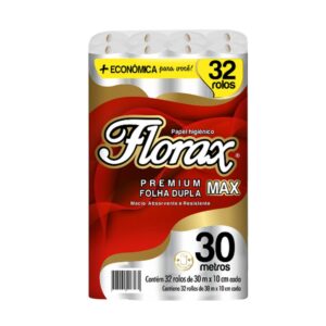 PACOTE PAPEL HIG BCO FOLHA DUPLA FLORAX MAX 30MT PCT C/32 ROLOS