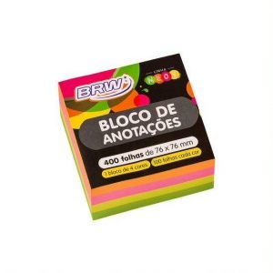 ADESIVO POST IT 654 BRW 76X76 CUBO COLORIDO C/400 FLS